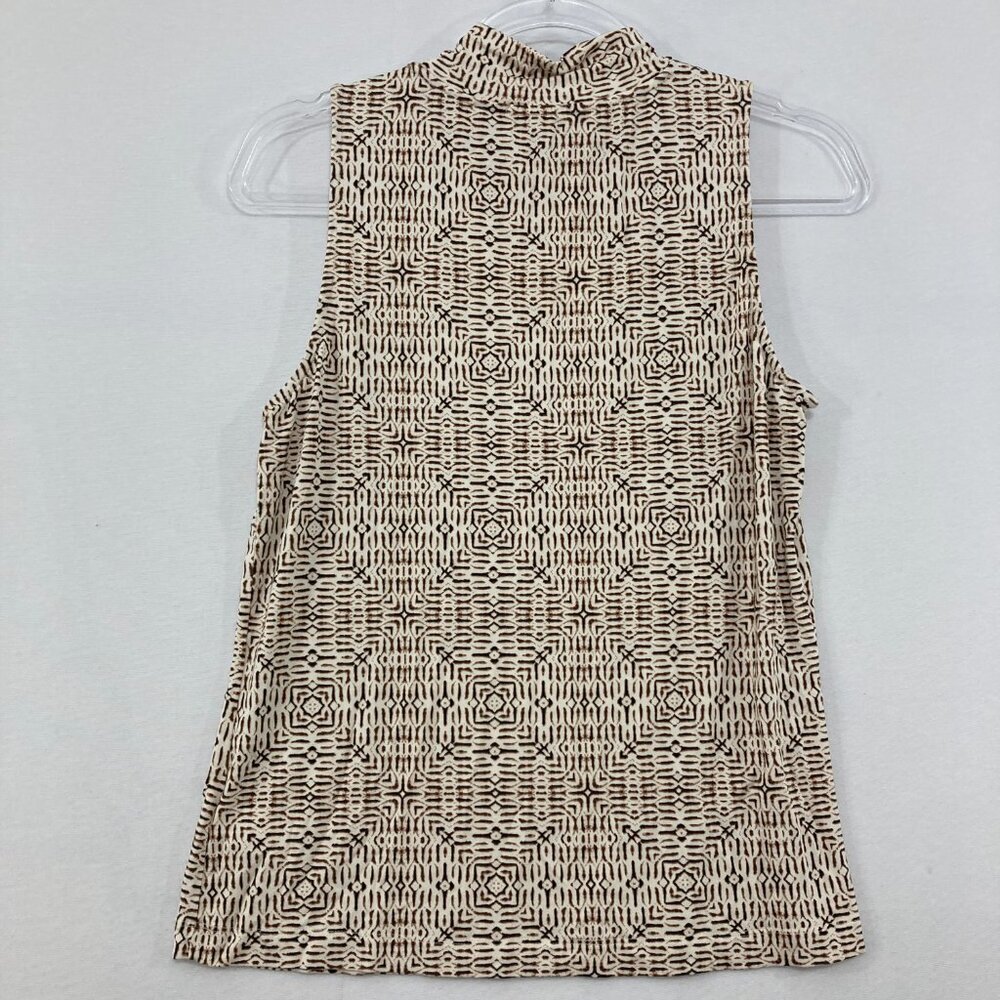 Evereve Medium Mock Neck Black Cream Geometric Sleeveless Stretch Top - Picture 8 of 9